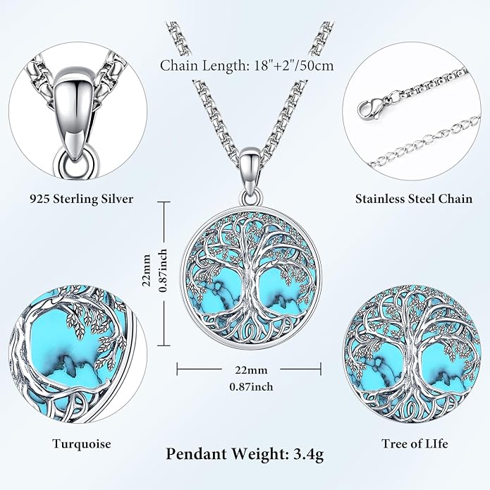 Aniu Tree of Life Necklace for Women, 925 Sterling Silver Mother of Pearl Family Palm Tree Charm Pendant Jewelry for Birthday Christmas Gift