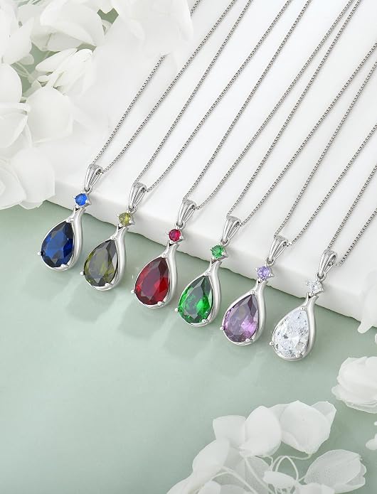 Birthstone Necklace for Women Teardrop Necklace S925 Sterling Silver Infinity Love Pendant for Mom Women
