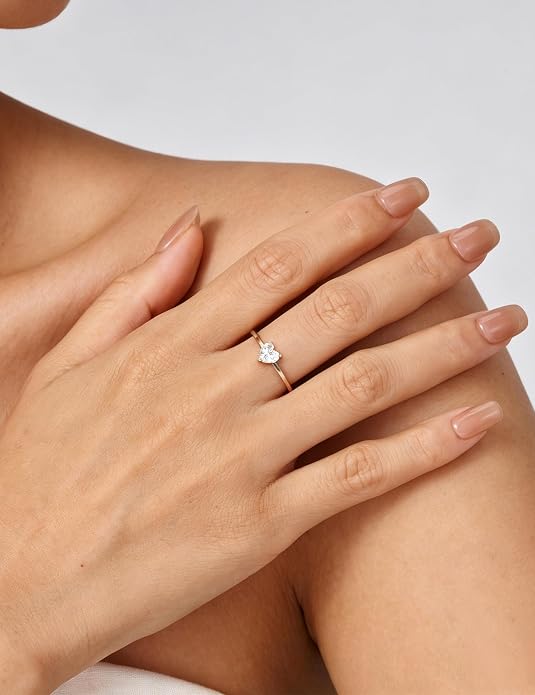 WFYOU Gold Heart Birthstone Rings for Women 14K Gold Plated Non Tarnish Stackable Pinky Cubic Zirconia Rings Emerald Dainty Gemstone Thumb Ring Band Cute Jewelry Birthday Gift Size 5-10