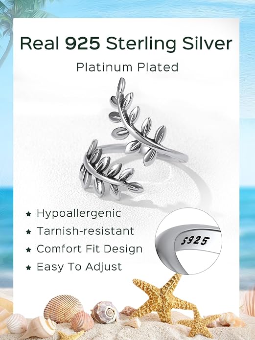 ChicSilver 925 Sterling Silver Toe Ring Minimalist Hypoallergenic Adjustable Band Ring Summer Beach Bare Foot Jewelry