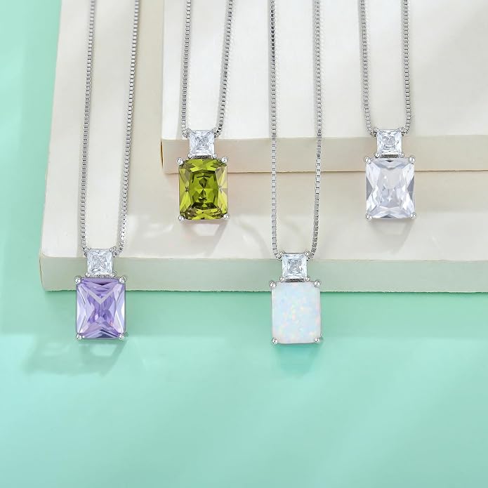 STARCHENIE Princess/Emerald Cut Birthstone Pendant Necklace for Women 925 Sterling Silver Birthday Anniversary Jewelry Gifts