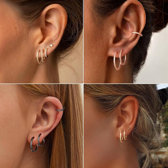 ChicSilver Sterling Silver Hoop Earrings for Women Hypoallergenic 925 Sterling Silver Huggie Earrings for Women Dainty Earring (8/10/12/14/16/18/20MM)
