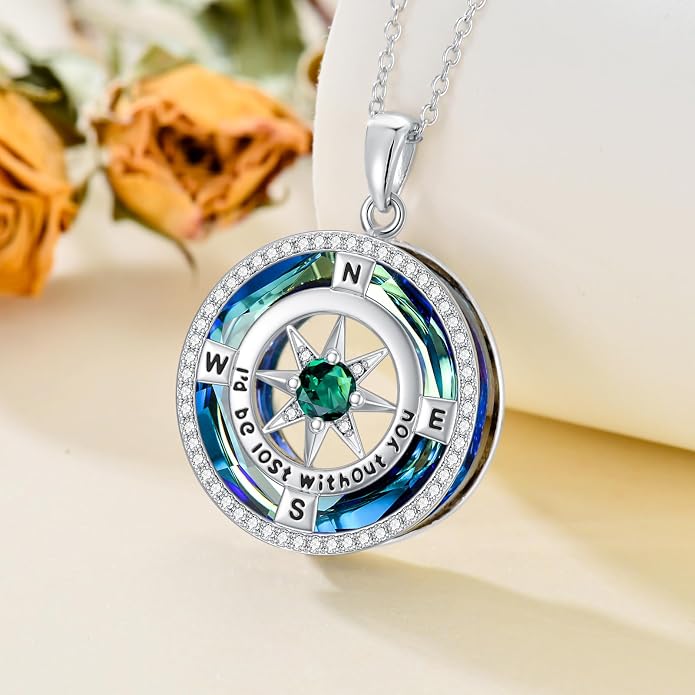 TOUPOP Necklace Gifts for Wife Compass Jewelry Women Anniversary Girlfriend Birthday Gift for Her Valentines I'd be Lost without You Sterling Silver Birthstone Necklaces