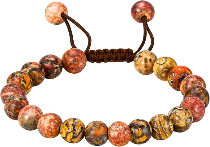 Amazing Gemstone Leopard Jasper Bracelet for Women Men's Gifts - Protection Healing Crystal Bracelet - 8mm Gemstone Beaded Adjustable Bracelet Pulseras para Hombres Mujer Stocking Stuffers