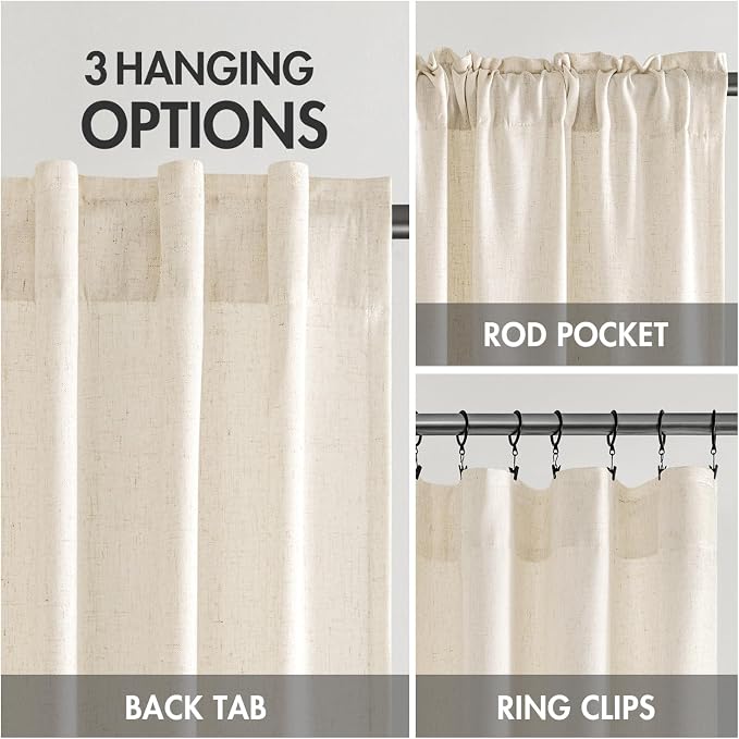 MIULEE Non-See-Through Privacy Linen Curtains 52W x 72L Inch Cream Ivory | 2 Panels, Light Filtering, Semi Sheer Window Curtains, Farmhouse Textured, Back Tab Drapes for Bedroom Living Room