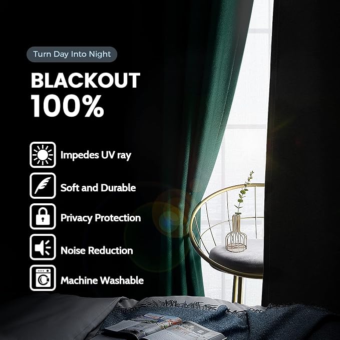 SimpleHome Dark Green 100% Blackout Curtains Room Darkening Living Room 84 | Curtains for Bedroom,Thermal Insulated Grommet Window Drapes,Curtains for Living Room with Black Back,38 x 84 Inch,2 Panels