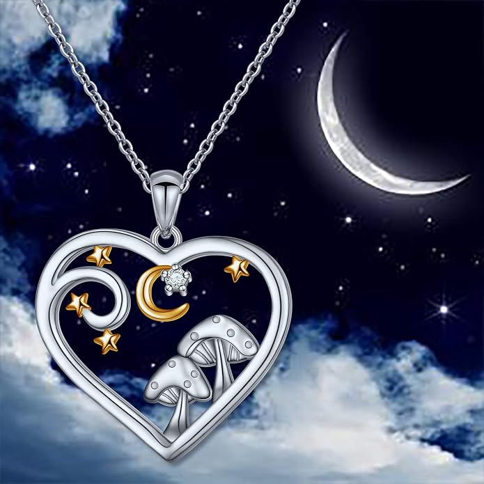 DAOCHONG S925 Sterling Silver Crescent Phases Moon Pendant Necklace for Women Jewelry