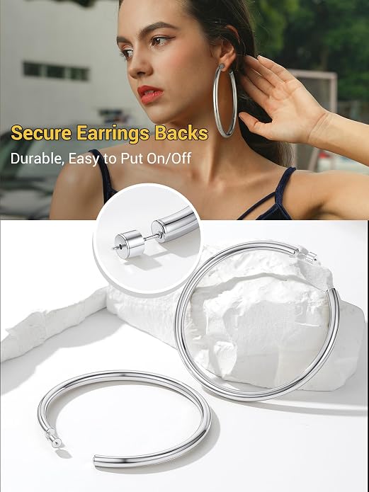 Stainless Steel Chunky Hoop Earrings For Women, Minimalist and Chic, Black/Gold Plated, Round Hoops Earrings Hypoallergenic, Size: 30mm/40mm/60mm/80mm, Come with Box