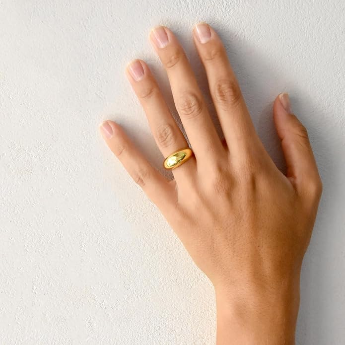 Gold Silver Rings Set for Women Chunky Statement Rings ZC Dome Evil Eye Croissant ring Thick 18K Gold Plated Band Rings