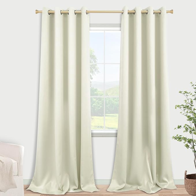 KOUFALL 105 Inch Curtains for Bedroom Living Room, Blackout Room Darkening Grommet Thermal Thick Luxury Curtain Drapes for Sliding Glass Patio Doors,Set 2 Two Panels, 105 in Length, Cream Beige