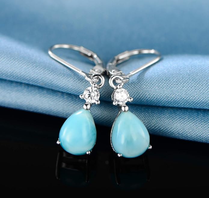 Larimar Dangle Earrings, 925 Sterling Silver Gemstone Larimar Drop Earrings for Women