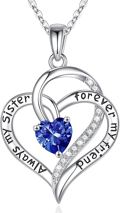 Iefil Gifts for Sister - 925 Sterling Silver Birthstone Necklace Sisters Jewelry