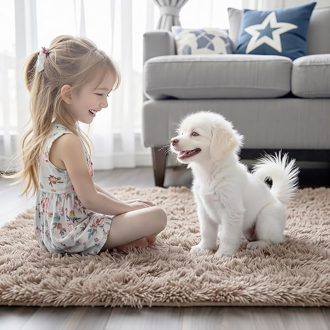 Rugs for Bedroom 4x6, Alfombras para Salas Shag Plush Soft Area Rug, Shaggy Carpets for Livingroom,Home Decor Aesthetic(Beige, 4 x 6)