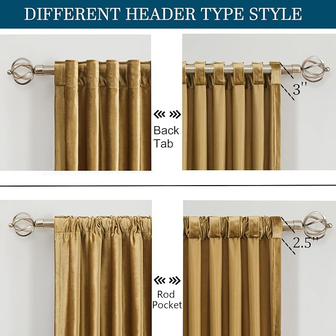 Elegant Gold Velvet Curtains 90 inch Length for Living Room,Luxury 2 Panels Room Darkening Rod Pocket Back Tab Curtain Thermal Insulated Heavy Soundproof Noice Reducing Window Drapes for Bedroom