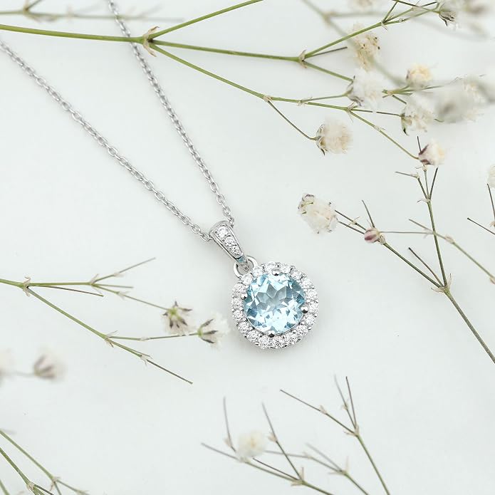 Natural 2 Carat Sky Blue Topaz Necklace With Silver Chain, Aaa Quality, Blue Topaz Birthstone Necklace - Ready To Gift
