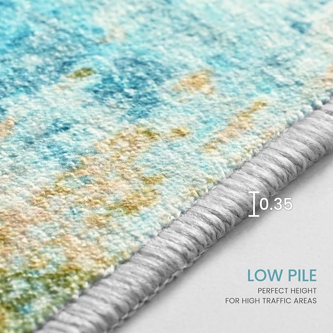 Runner Rug for Kitchen Teal Blue Hallways Runner Rug Non Slip 2'6''x8' Washable Long Runner Rugs with Rubber Backing Soft Abstract Carpet Runner for Entryway, Kitchen, Bedroom, Bathroom