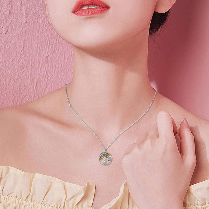 CHENGHONG Sunflower Necklace 925 Sterling Silver Tree of Life Necklace Daisy/Rose/Sunflower Pendant Necklace Sunflower Jewelry Gifts for Women Mom