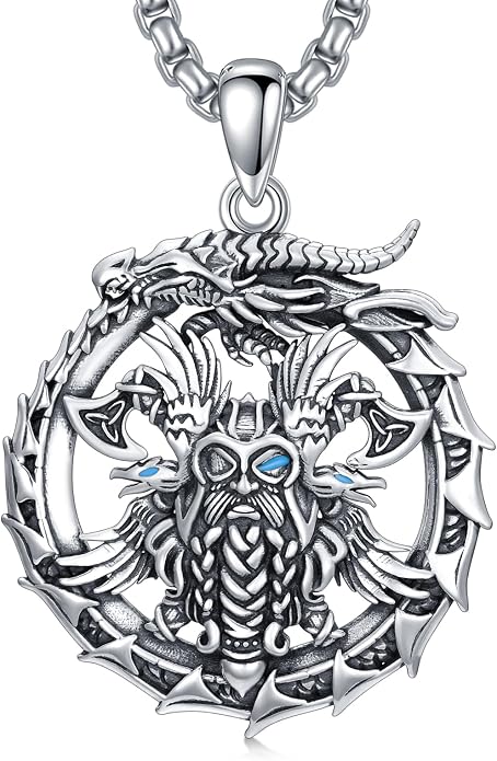 PELOVNY Odin Necklace 925 Sterling Silver Viking Pendant Norse God Jewelry for Anniversary Birthday Christmas Gifts Men Women