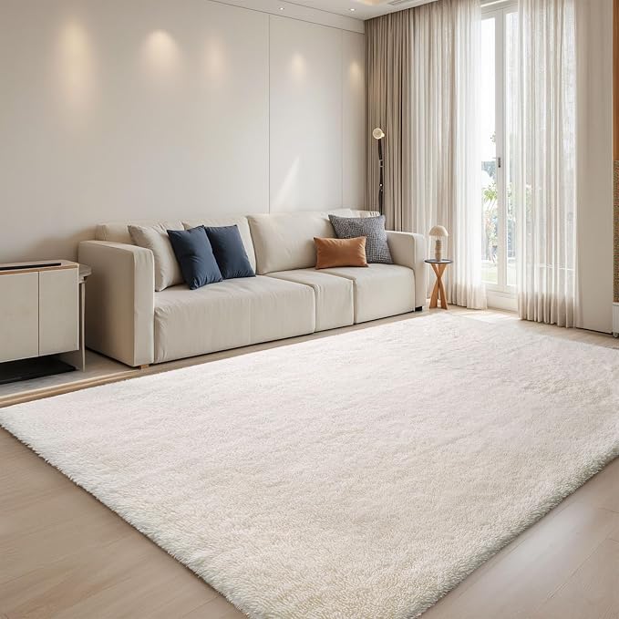 Sour Lemon 6x9 Area Rugs for Bedroom Living Room, Large Fluffy Shag Ivory | Shaggy Carpet, Soft Plush Furry Bedside Rugs, Anti Slip,Washable Area Modern Rugs Floor Mat for Kids Girls Boys Living Room
