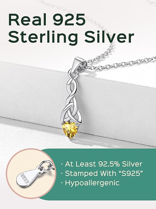ChicSilver Bow and Cat Birthstone Necklace, 925 Sterling Silver Pendant Necklaces for Women, Hypoallergenic Silver Choker with 16 inch Rolo Chain, 12 Months Jewelry for Valentines Mothers Day Christmas