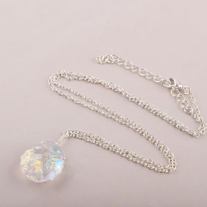 Natural Angel Aura Quartz Crystals Pendant Necklace, Cabochon Gemstone, Energy Healing Crystals, Birthday, Gift for Her, Gemstone Jewelry 18 inch AAA+ Quality