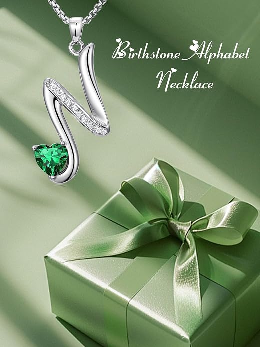 Birthday Gifts for Women Alphabet A to Z Initial Birthstone Pendant Necklaces for Women - 18k White Gold Plated Personalized Name Jewelry Anniversary Graduation Gifts for Wife Her Daughter Girlfriend(with Gift Box)