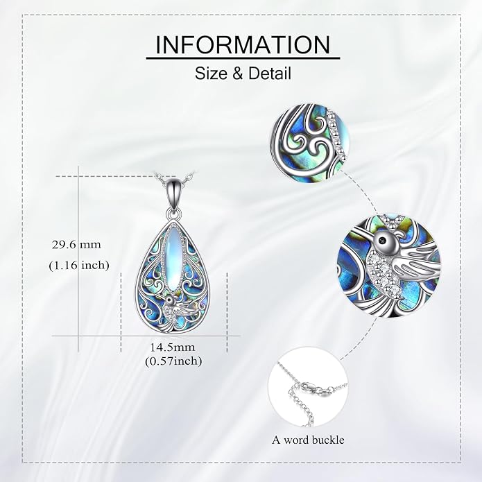 ONEFINITY Filigree Moonstone Necklace 925 Sterling Silver Bohemian Irish Celtic Necklace Abalone Shell Filigree Jewelry Gifts For Women