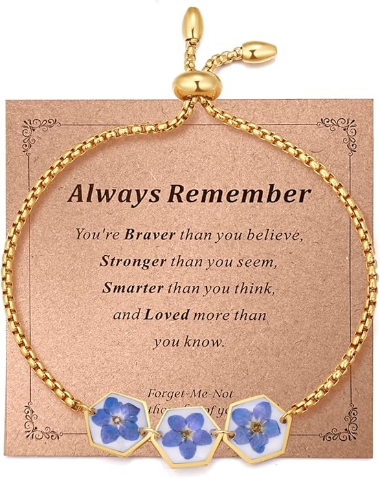 AUNTESIGN Forget-Me-Not Pressed Wildflower Bracelet | Pressed Flower Bracelet | Gold/Silver Pressed Flower Jewelry | Personalized Handmade Jewelry | Gift For Women