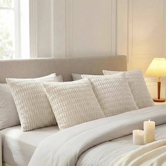 Fancy Homi 4 Packs Decorative Throw Pillow Covers for Living Room Couch Bed, Modern Farmhouse Boho Home Décor Accent Cushion Case, 14" x 14", Cream