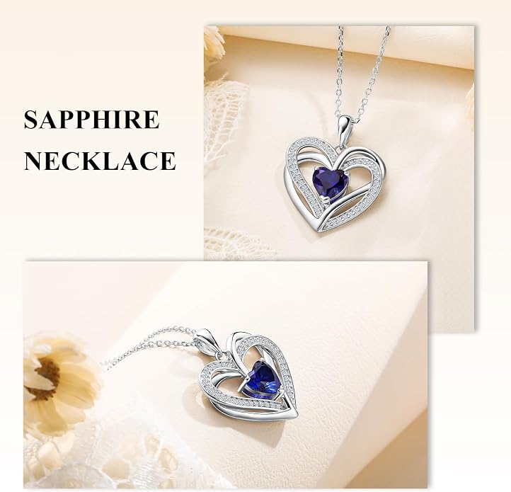 Anniversary Charm Necklace, Sterling Silver 14K Gold Plated Chain with Interlocking Heart Pendant Elegant Birthstone Necklaces for Women, Length 18"