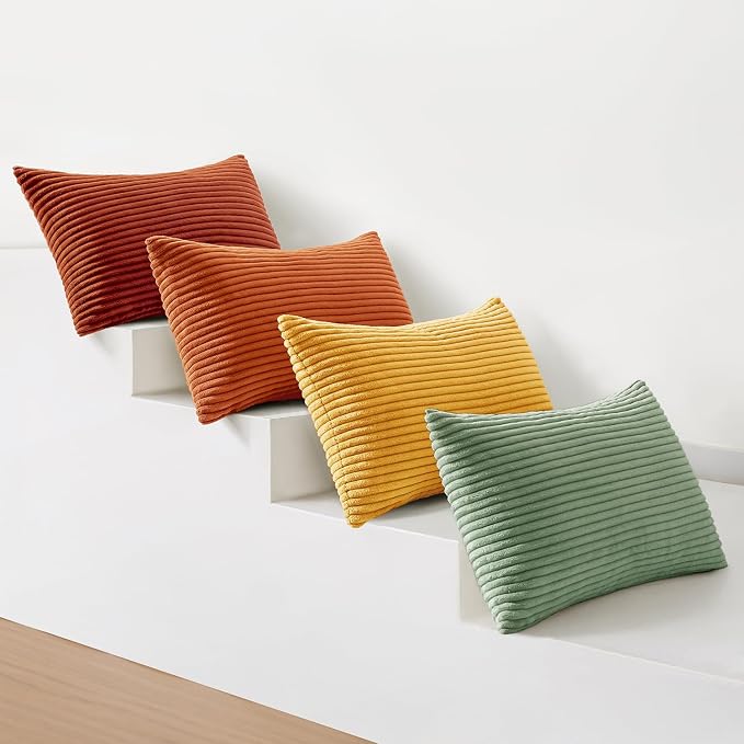 MIULEE Decorative Throw Pillow Covers 12x20 Inch Set of 4, Vibrant Cushion Covers Vintage Retro Fall Home Decor, Mix and Match Color Clash Design for Sofa Couch Bed Living Room Yellow Rust Green