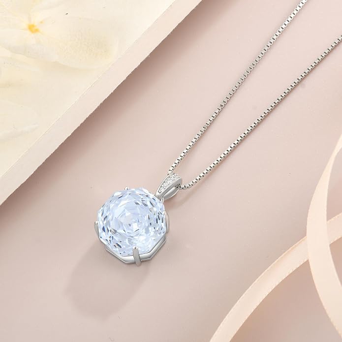 YIFISIY Rose Necklaces for Women, 925 Sterling Silver Rose cut Birthstone Pendant Octagonal Flower Jewelry Gifts for Her