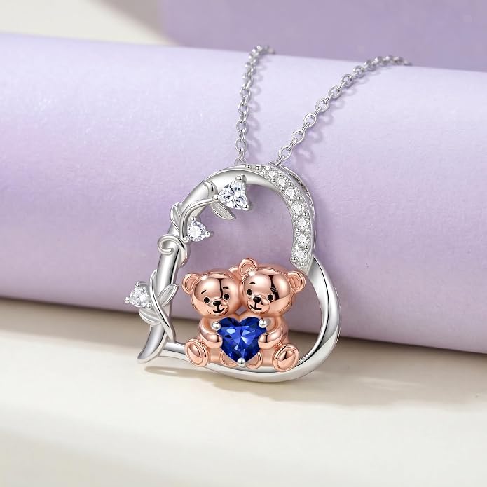 PELOVNY Teddy Bear Necklace for Women 925 Sterling Silver Bear/Highland Cow/Fox/Cat/Axolotl Birthstone Necklace Christmas Birthday Jewelry Gifts for Mom Daughter Wife Sister