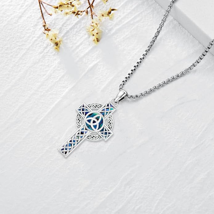 Celtic Cross Tree of Life Necklace for Women Sterling Silver Thor Hammer Tree of Life Pendant Irish Knot Cross Amulet Tree of Life Jewelry