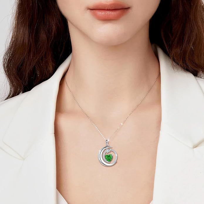 S925 Sterling Silver Birthstone Pendant Necklace Moon Star Necklace Jewelry Gift for Women Anniversary Valentine's day