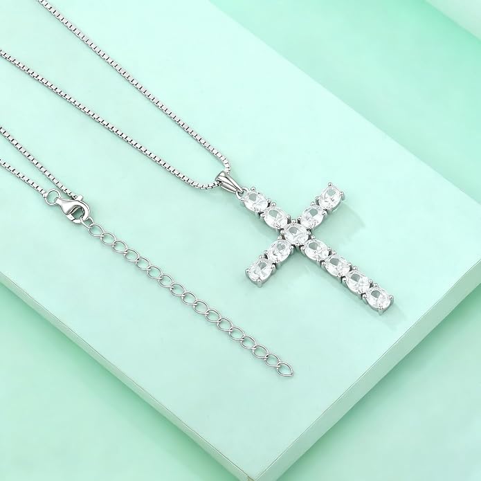 925 Sterling Silver Cross Necklace for Women Men Christian Jesus Faith Birthstone Cross Crucifix Pendant Necklaces
