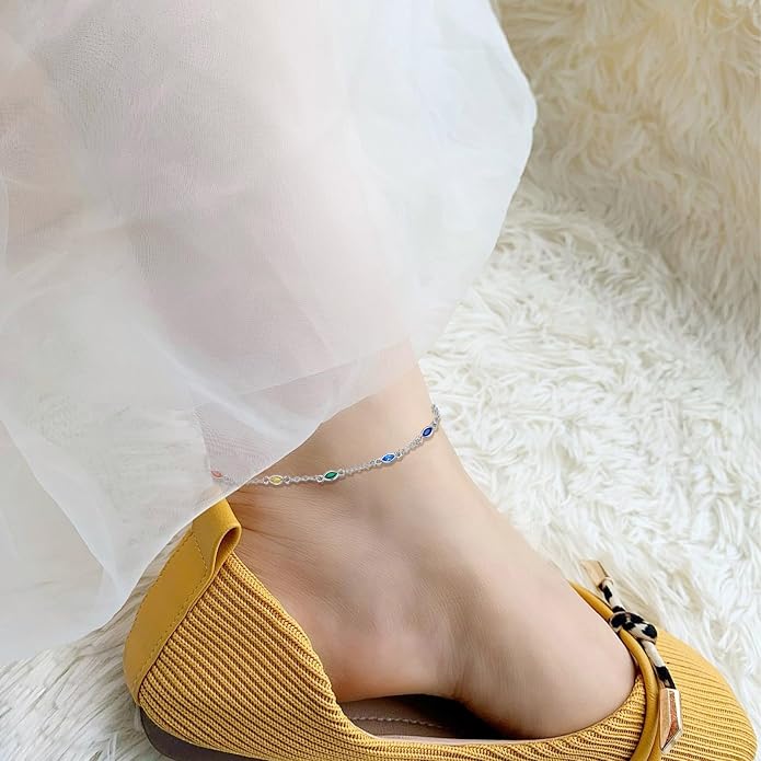 MEDWISE Sterling Silver Chakra Anklet 7 Chakra Beach Anklet Bracelet Link Chain Ankle Bracelet Gift for Women