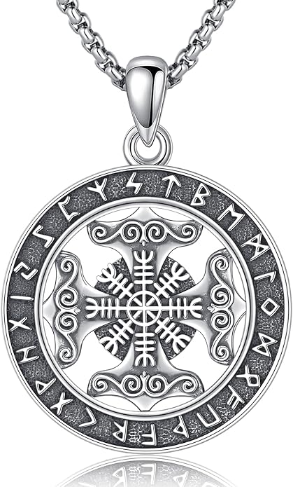 Eusense Viking Necklace for Men Women 925 Sterling Silver Pendant Thors Hammer/Norse Runes/Odin's Ravens/Wolf/Dragon/Snake/Yggdrasil/Freya/Helm of Awe/Valknut/Triskelion/Axe/Shield Viking Jewelry