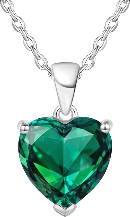ADITA GOLD Bithstone Heart Necklace for Women with 925 Sterling Silver Chain, Simulated Birthstone Pendant, Jewelry