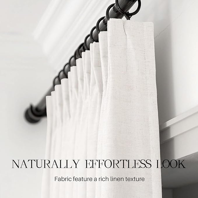 Pinch Pleated Curtains 100% Blackout Linen Curtains 102 Inches Long for Bedroom Living Room, Ivory White Memory Trained Thermal Insulated Room Darkening Window Drapes with Hooks 2 Panels 40"Wx102"L