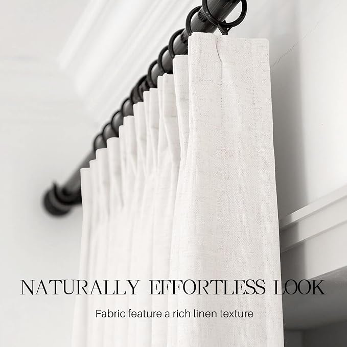 Pinch Pleated Curtains 100% Blackout Linen Curtains 108 Inches Long for Bedroom Living Room, Ivory White Memory Trained Thermal Insulated Room Darkening Window Drapes with Hooks 2 Panels 40"Wx108"L