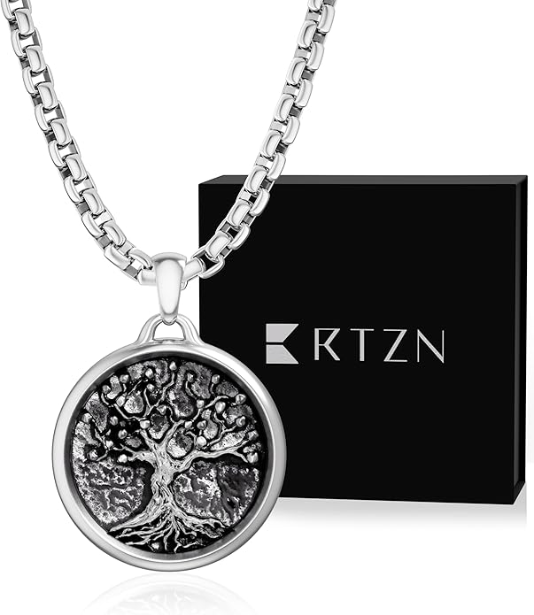 RTZN® Pendant Necklace for Men – Premium Stainless Steel Silver Pendant Necklace with 22" Chain – Waterproof & Non-Tarnish Small Pendants for Men – Bold Symbols of Strength & Legacy