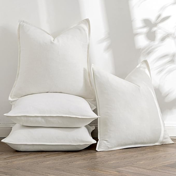MIULEE Cream Boho Linen Decorative Pillow Covers 24x24 Inch Pack of 4 | Natural Throw Pillow Covers Soft Farmhouse Couch Pillowcases Modern Home Decors for Living Room Bed Sofa