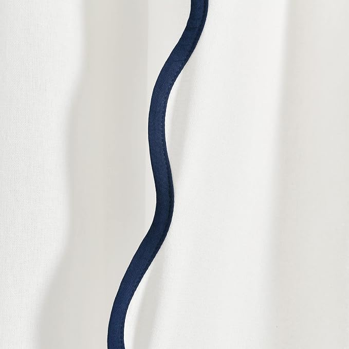 Lush Decor Coastal Chic Scalloped Edge Light Filtering Window Curtain Panels Pair, 52" W x 84" L, Navy & White - White Curtains for Living Room - Coastal Decor (Pack of 8)
