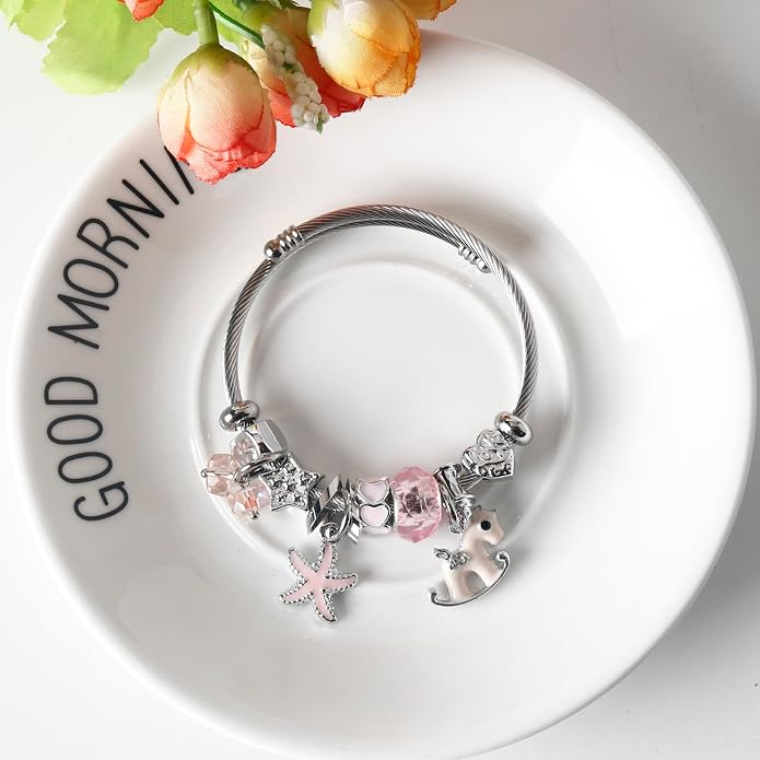DS Charm Bracelets for girls,exquisite cute cartoon friendship bracelets Silver Stainless Steel Bangle with birthday Gift box, Adjustable girls jewelry Suitable for holiday gifts