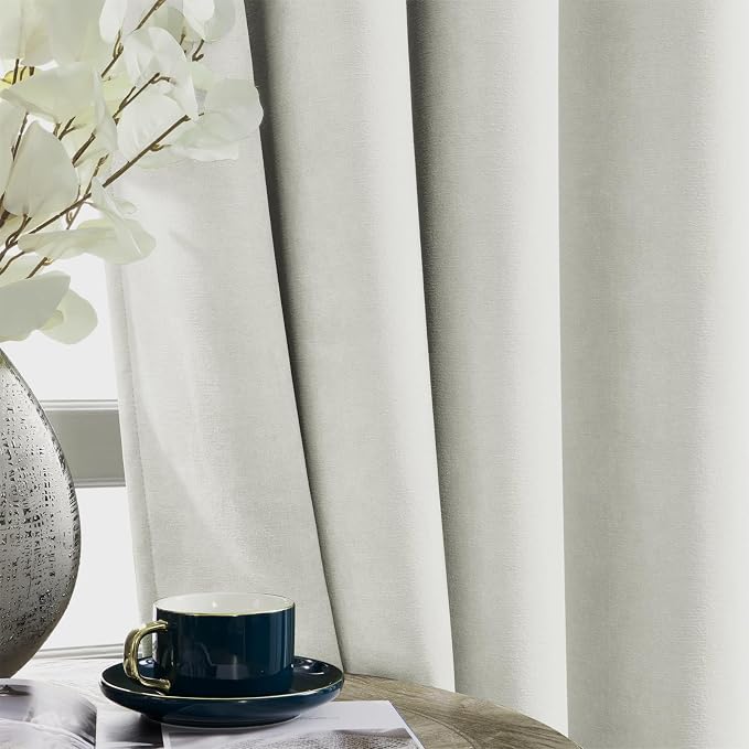 Joydeco Blackout Velvet Curtains Vanilla Grey 108 Inch Rod Pocket | Luxury Thermal Insulated Velvet Curtains for Bedroom Living Room, Soundproof Blackout Window Drapes