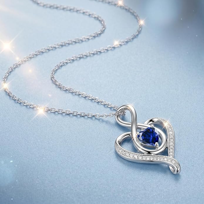 Birthstone Necklace for Women Heart Necklace S925 Sterling Silver Infinity Love Birthday Gifts for Mom Women Wife Girlfriend