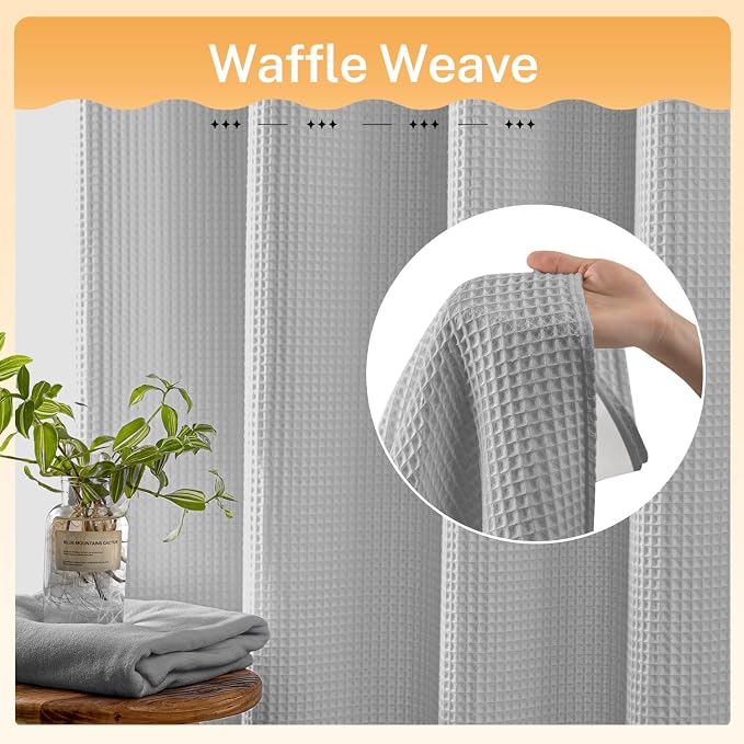 River Dream Cotton Blend Fabric Shower Curtain Set with Liner, Gray, 54x80 | Waffle Weave, No Hook Needed, with Snap in Replacement Liner, Top Sheer Window, Hotel Quality Fabric for Bathroom