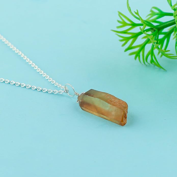 Natural Raw Gemstones Pendant Necklace, Rough Stones Dainty Jewelry, Handmade Bohemian Jewelry, Silver Plated Chain, Healing Crystals, Christmas Gift for Women