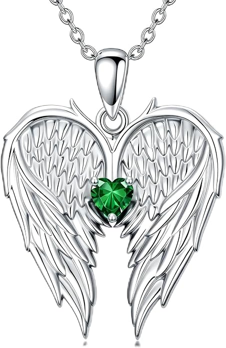 Dorunmo Guardian Angel Wing Pendant Birthstone Heart Necklace Birthday Jewelry Gifts for Women Mom Wife Daughter